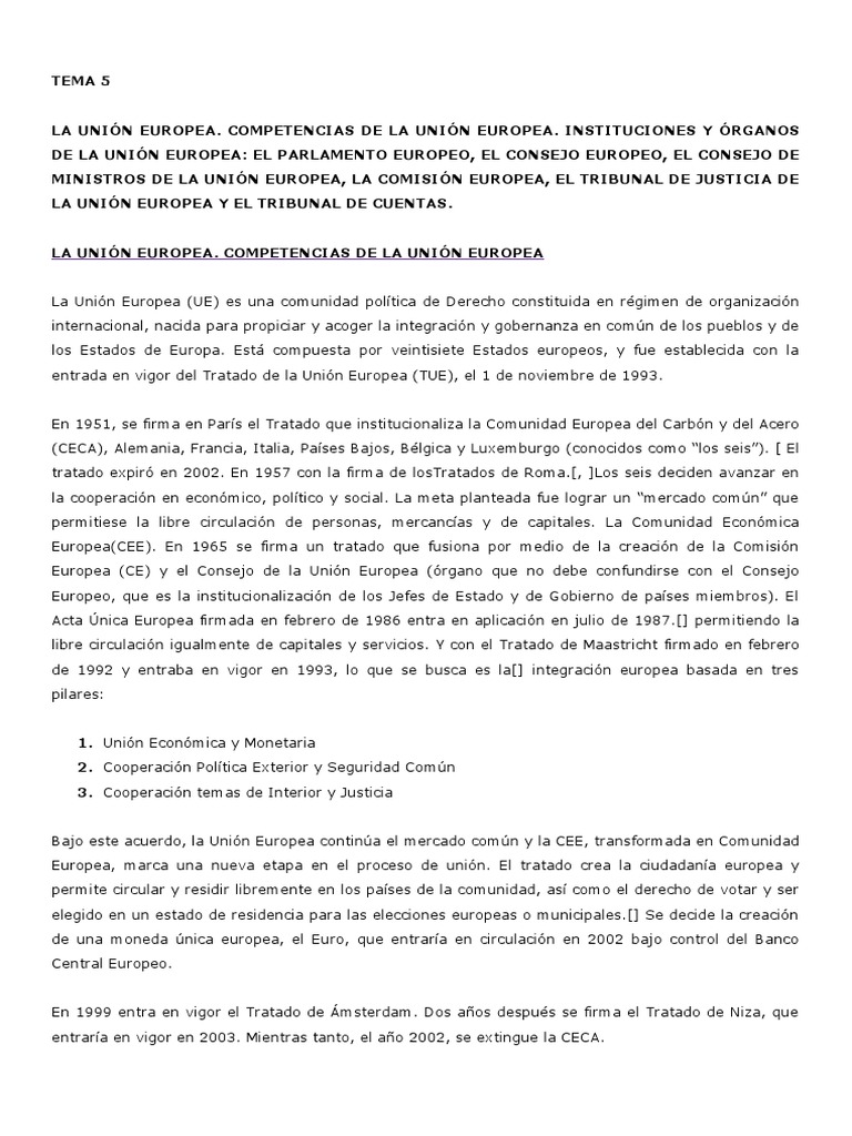 Instituciones y Competencias de la UE | PDF | Unión Europea | Política ...