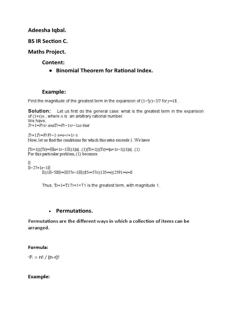Binomial Theorem for Rational Indices | PDF | Teaching Methods & Materials
