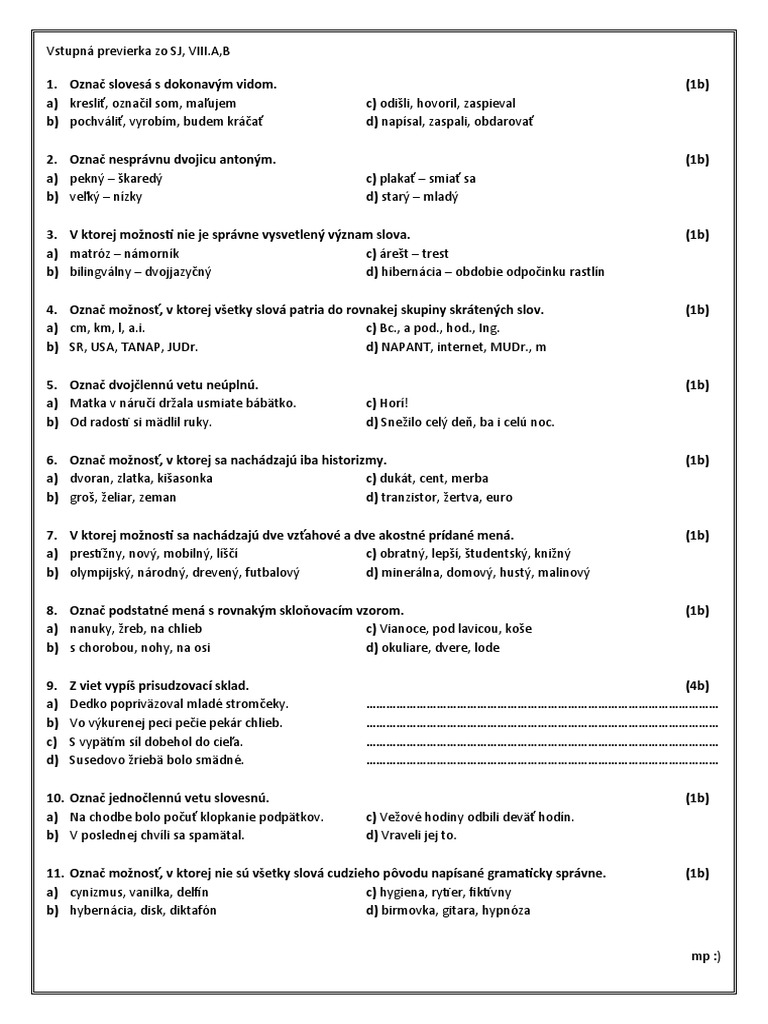 Opakovanie U iva Zo 7 ro n ka Alebo Aj Vstupn Previerka Zo SJ 8 PDF