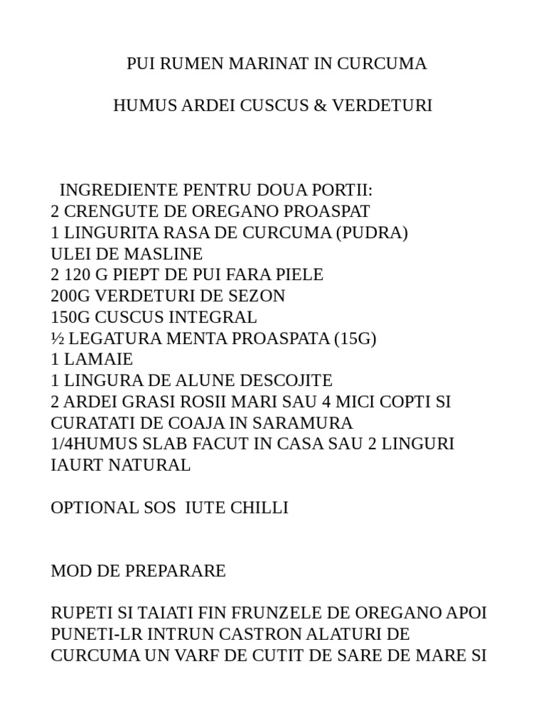 Pui Rumen Marinat in Curcuma | PDF
