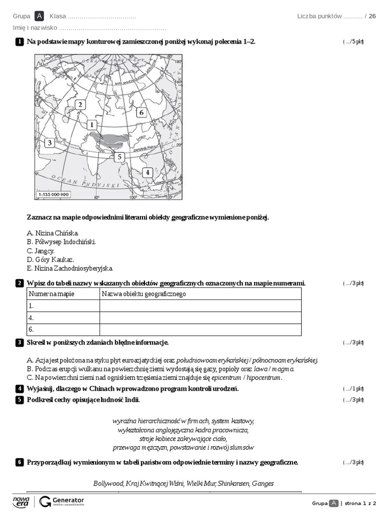 Sprawdzian Klasa 8 Geografia Test Eko Bliski Wschód Klasa 8 | PDF