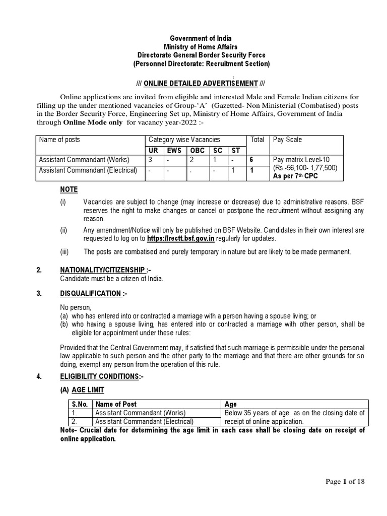 GroupA Post Assistant Commandant (WORKS & ELECTRICAL) PDF