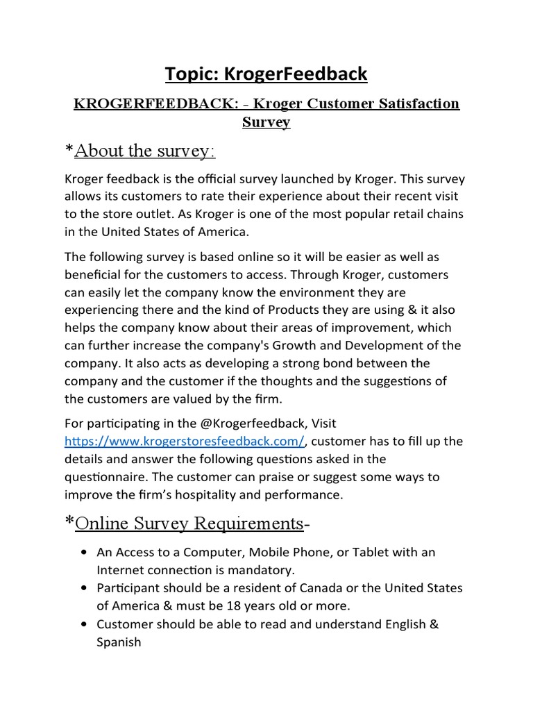 Kroger Satisfaction Survey 50 Points