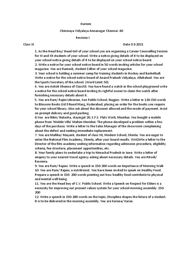 Writing Exercise Pdf