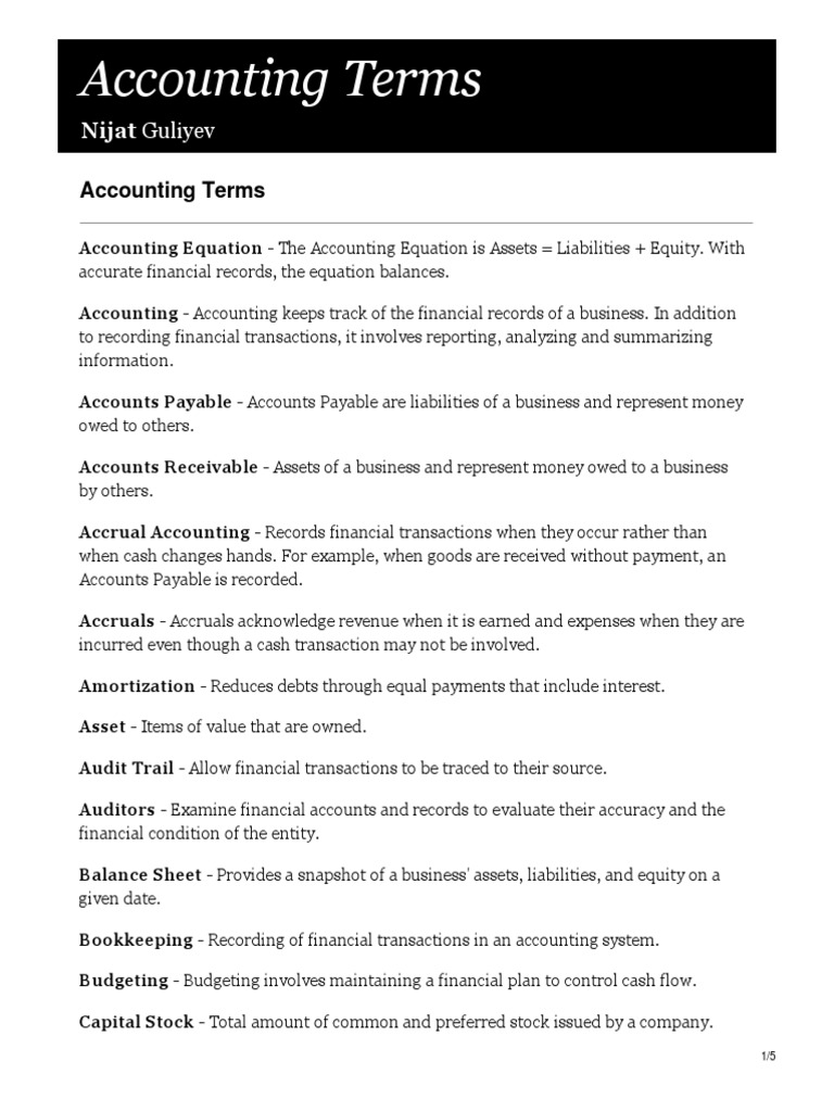 An Introduction to Key Accounting Terms PDF Debits And Credits
