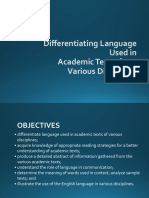 Differetiating Language in Various Discipline