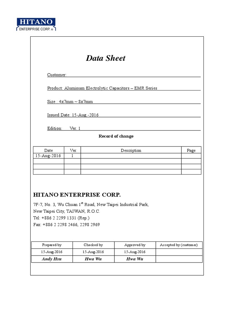 Hitano EMR Series Capacitors Data Sheet | PDF | Capacitor | Electrical ...