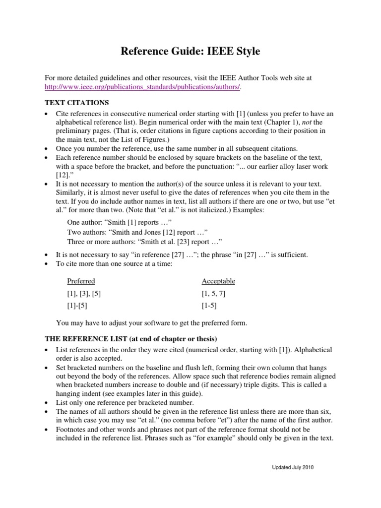 Reference Guide: IEEE Style: Text Citations | PDF