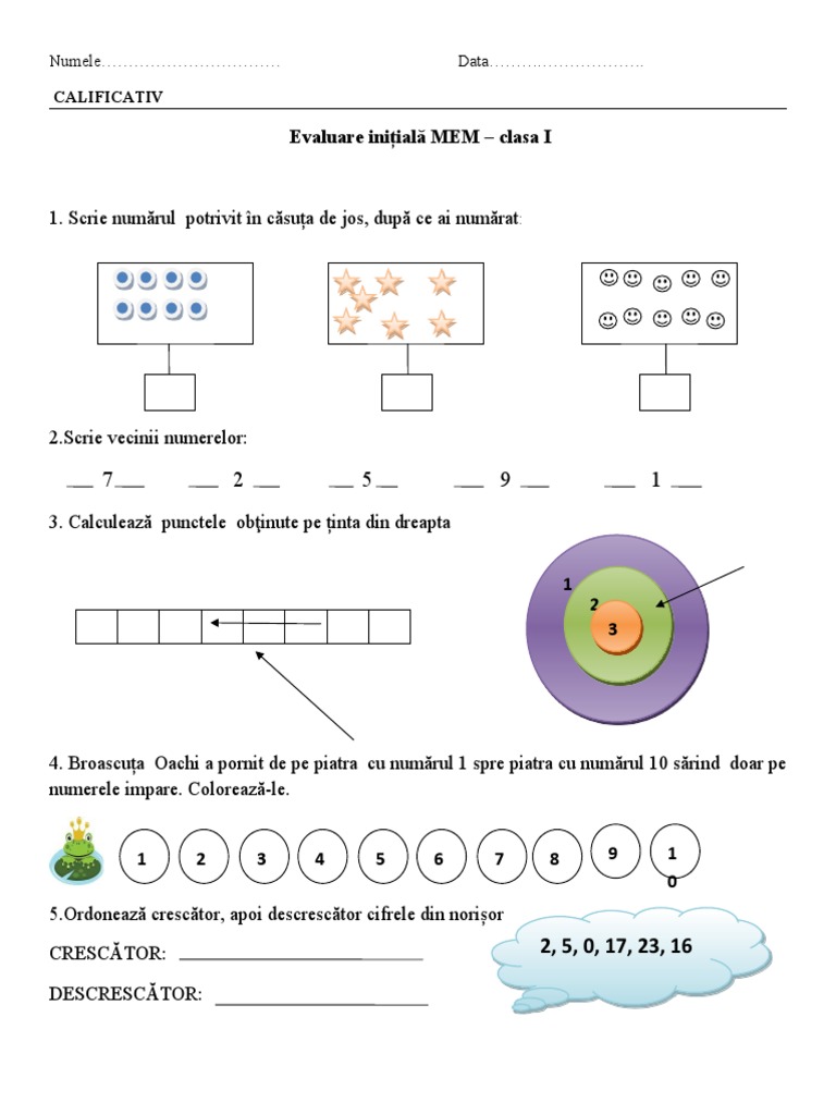 Evaluare Initiala Mem Clasa I | PDF