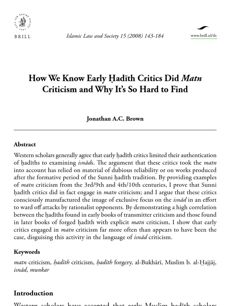 Hadith Study Critisism | PDF | Hadith | Sunni Islam