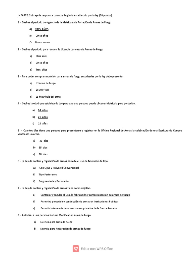 Preguntas sobre la Ley de Control y Regulación de Armas de Fuego PDF