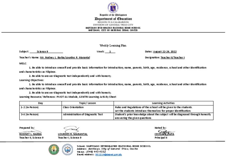 WLP Science 9 Week 1 PDF Science Education Theory