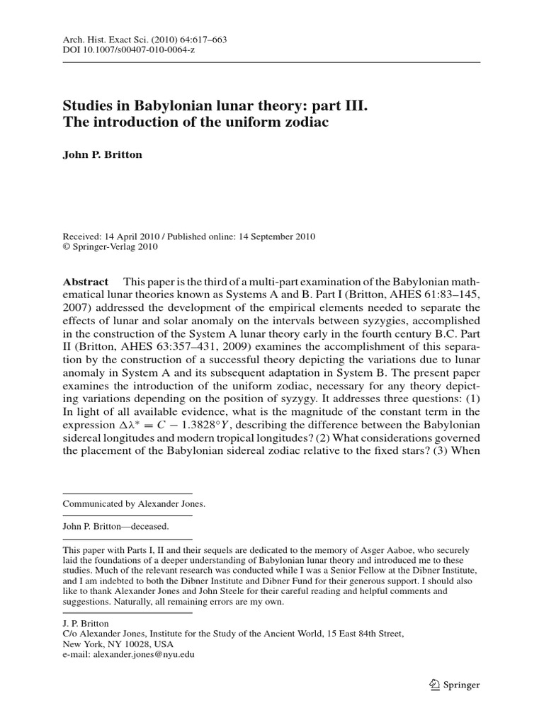 Britton 2010 The Introduction of The Uniform Zodiac PDF Zodiac