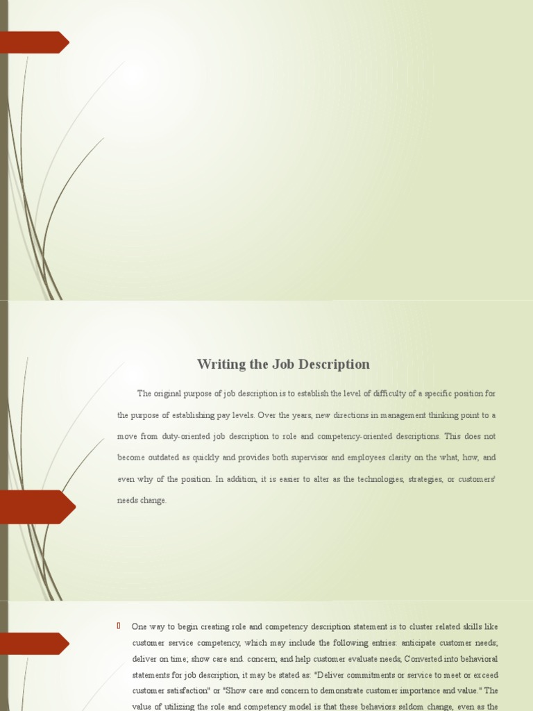 Writing Job Descriptions and Specifications PDF Competence (Human