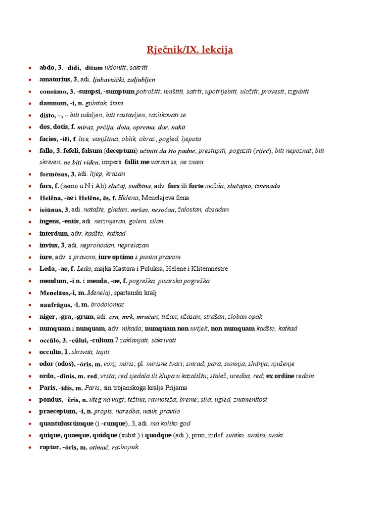 Rjecnik - IX Lekcija | PDF