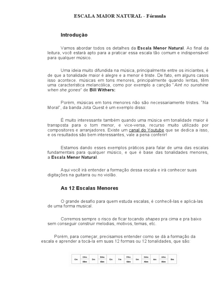 Escala Menor Natural Fórmula Para Construir As 12 Escalas Menores