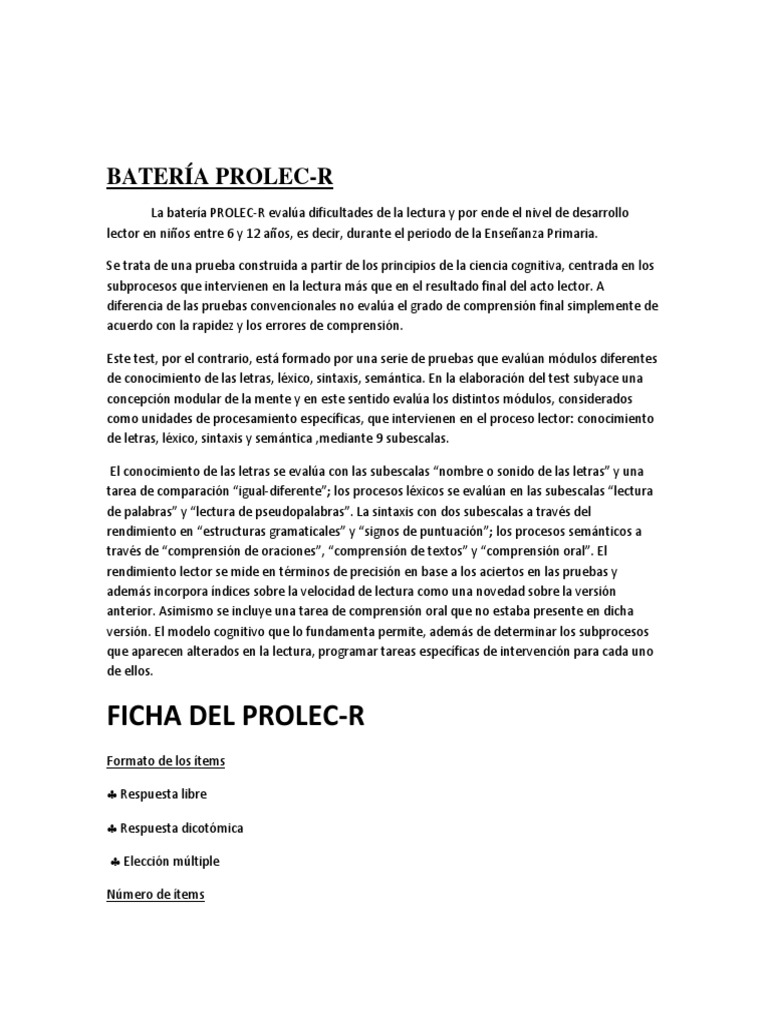 Batería Prolec y Proesc | PDF | Puntuación | Comprensión