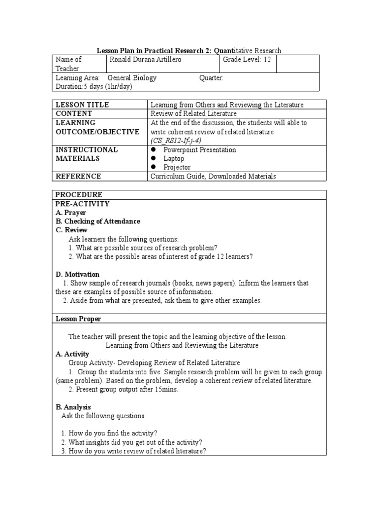 Developing a review of related literature a lesson on conducting