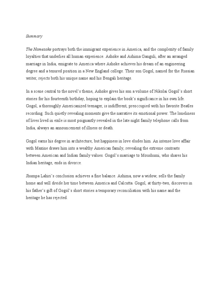 Immigrant Identity in "The Namesake" | PDF