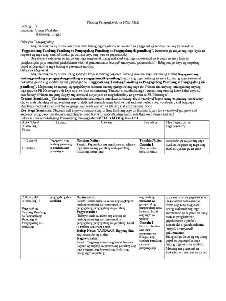 Detailed Lesson Plan In Mtb Mle Iii I Learning Objective Pdf Noun ...