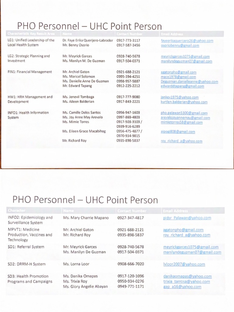 UHC Point Person PHO Palawan With Special Orders | PDF