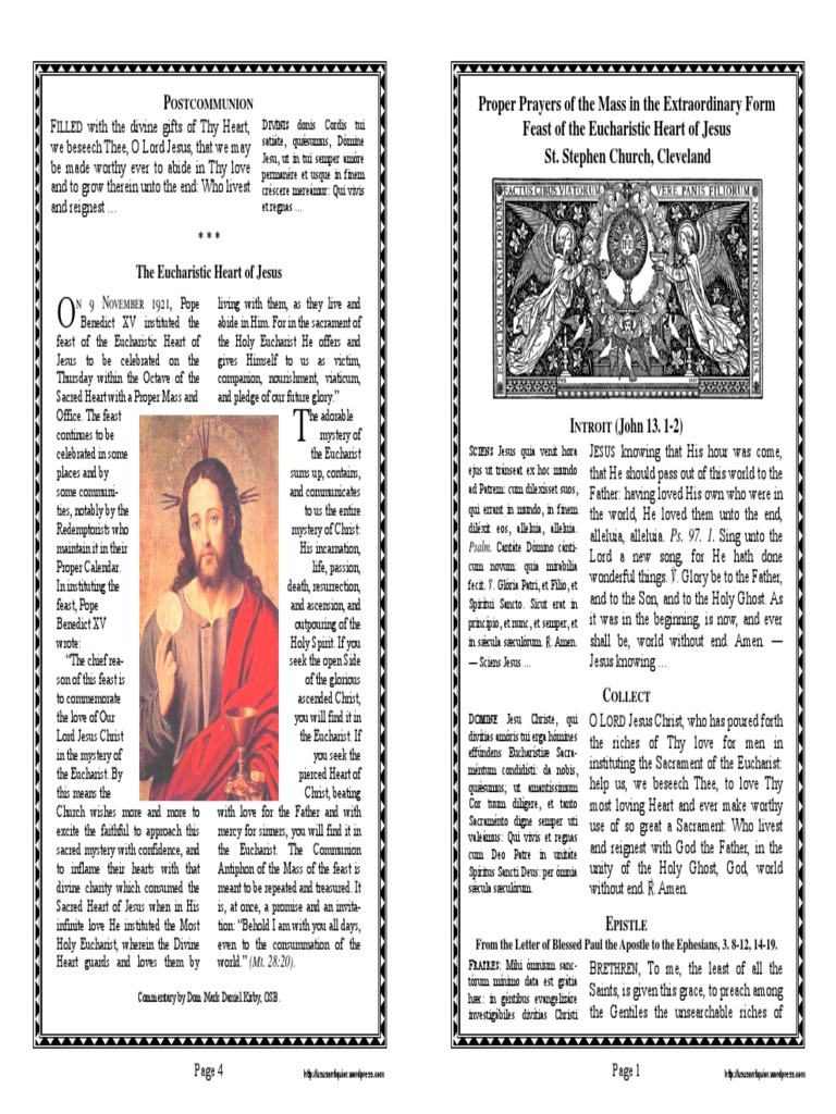 Propers For Feast of The Eucharistic Heart of Jesus Extraordinary Form ...