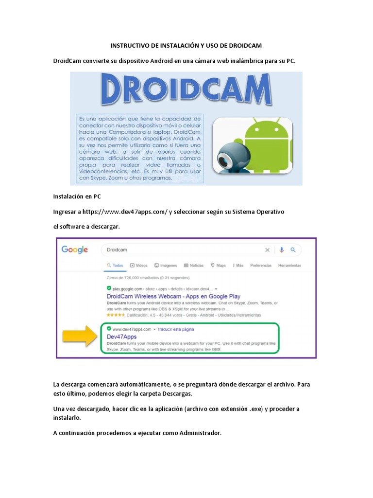 Instructivo de Instalación y Uso de Droidcam | PDF | Negocios | Informática