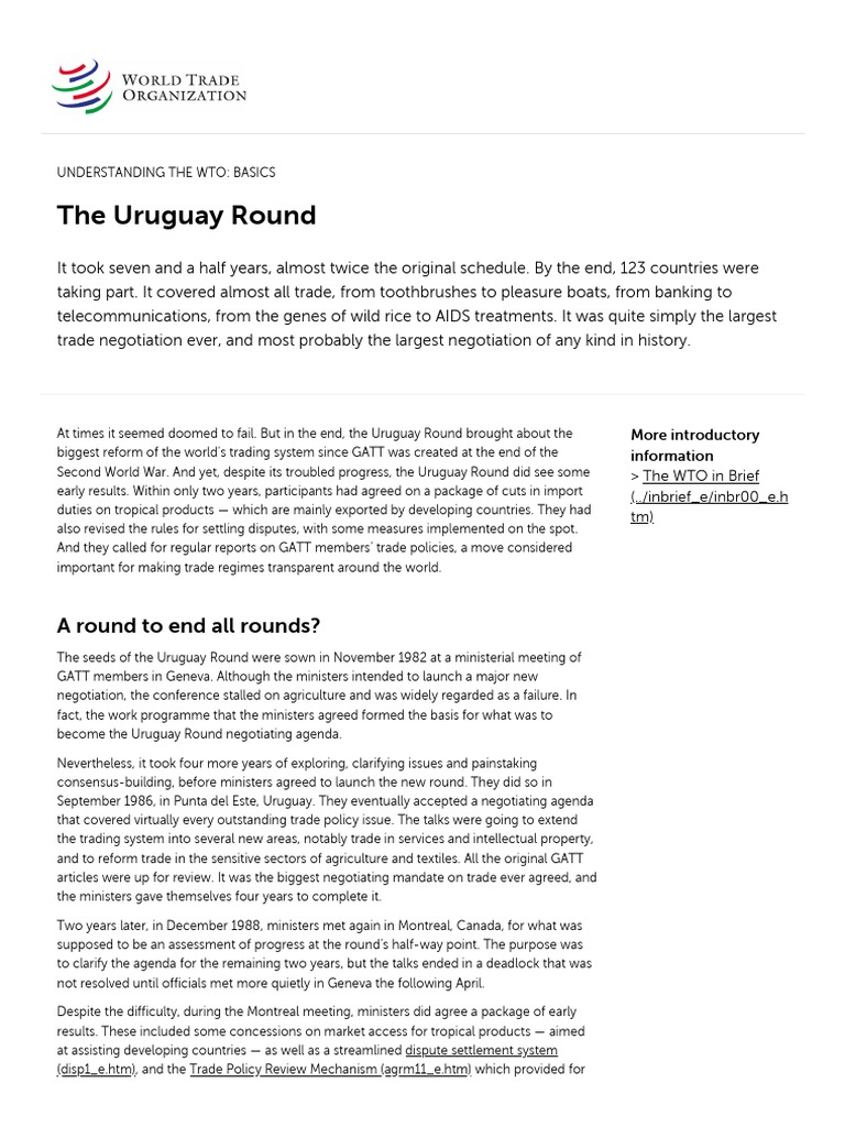 Uruguay Round - WTO | PDF | Uruguay Round | World Trade Organization