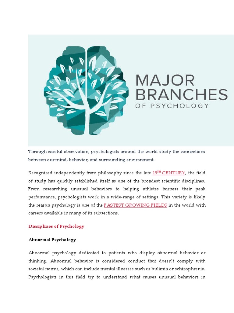 Branches of Psychology | PDF | Psychology | Educational Psychology