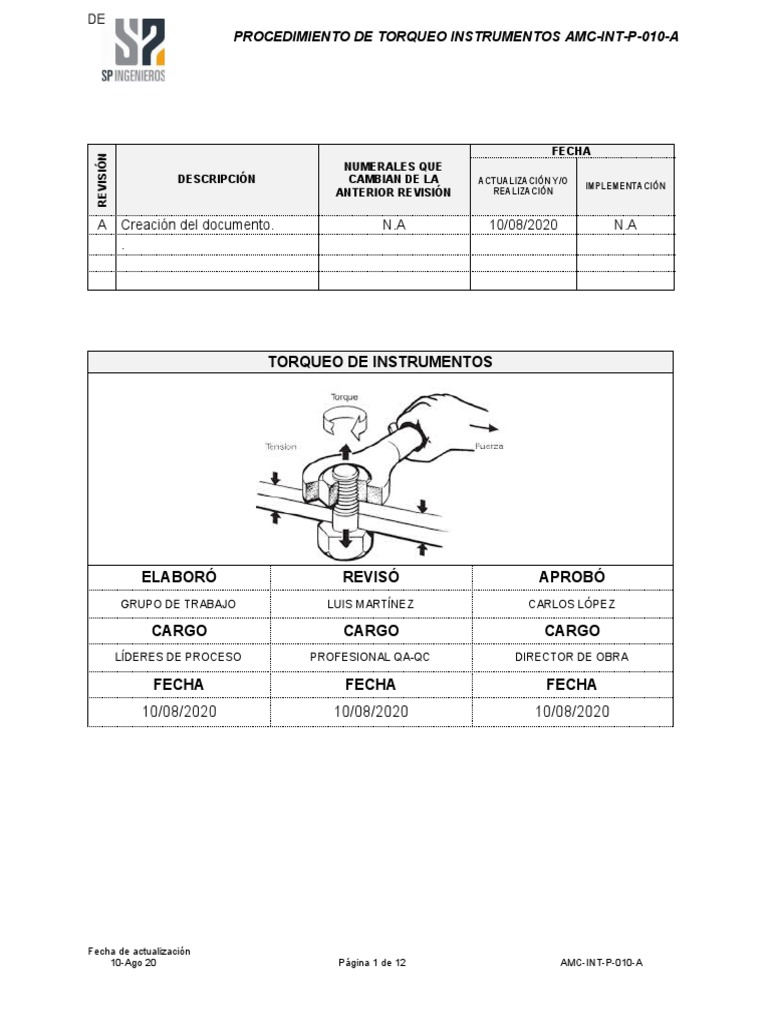 Procedimiento de Torqueo de Instrumentos | PDF | Tornillo | Ingeniería ...