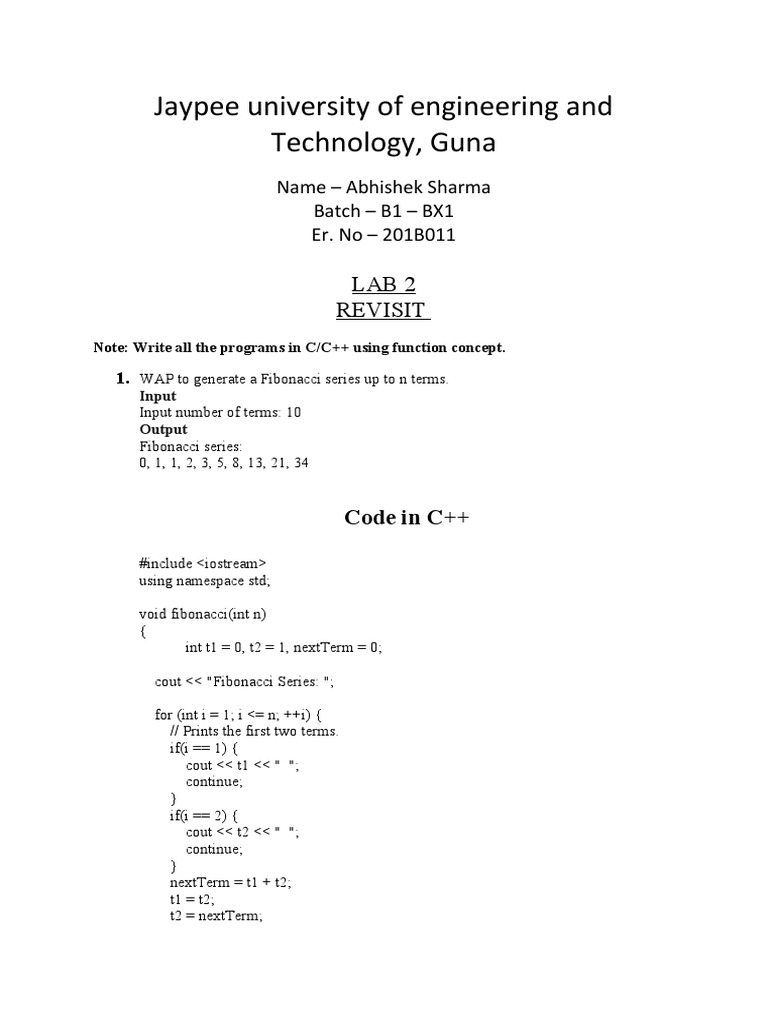201B011 Lab 2 PDF Namespace C 