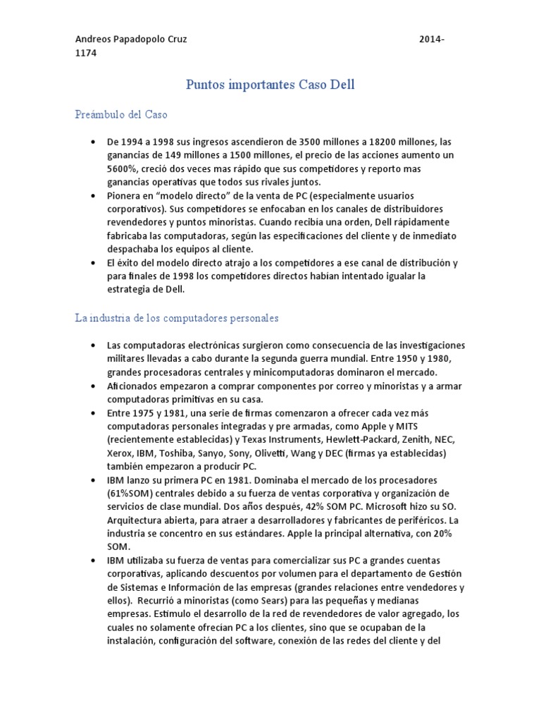Puntos Importantes Caso Dell | PDF | Compatibles con PC Ibm ...