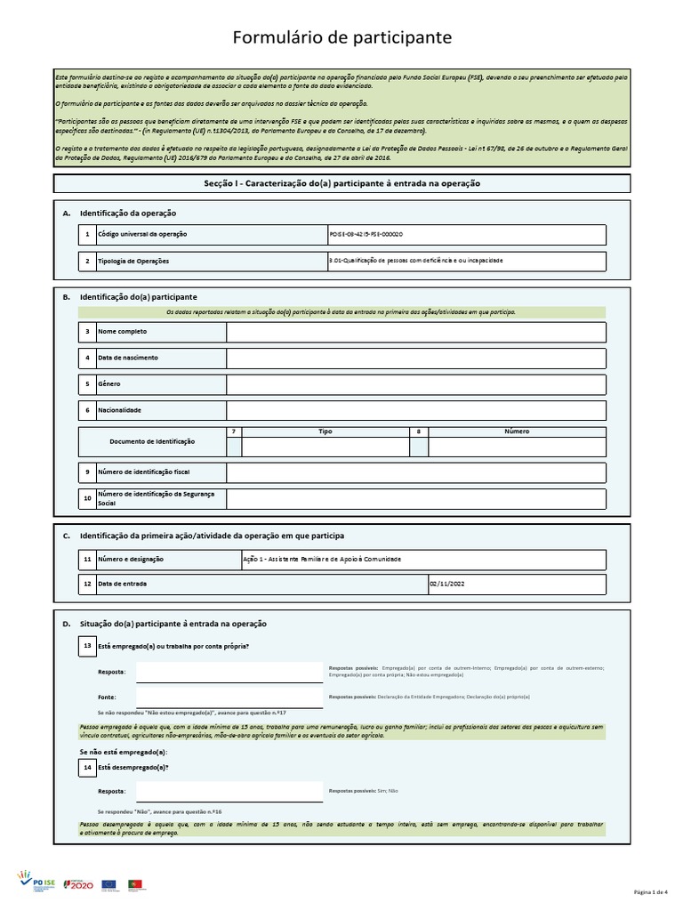 Formulário de Participante FSE: Registro e Dados | PDF ...