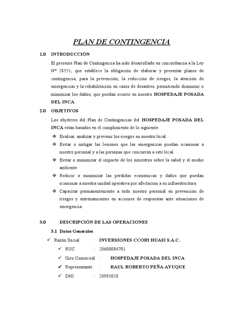 Ejemplo de Plan de Contingencia | PDF | Temblores | Primeros auxilios