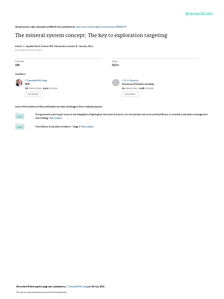 The Mineral System Concept The Key To Exploration Targeting Pdf