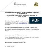 Informativo sobre faltas no curso de formação da GCM Conde-PB