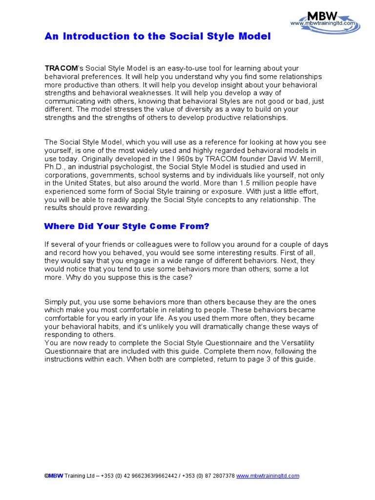 Social Style Questionnaire (3) (5369) | PDF | Feeling | Behavior