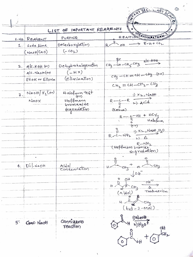 Chem List of Imp Reagents | PDF | Ketone | Alkene