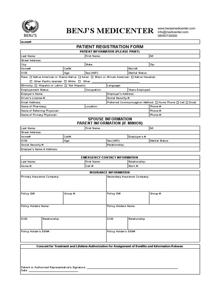 Benjs Medicenter Patient Information | PDF | Race And Ethnicity In The ...