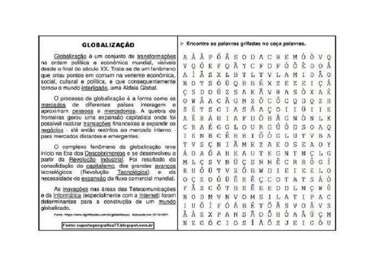 Caça-Palavras Geografia Globalização | PDF