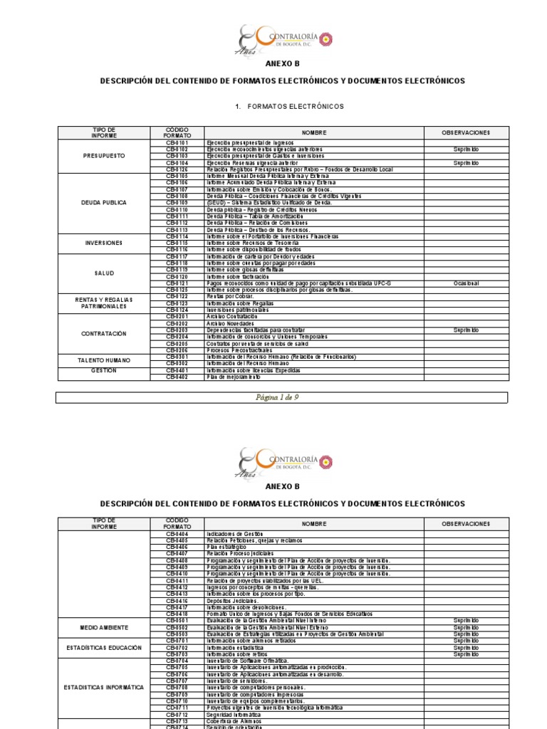Descripción de Formatos y Documentos Electrónicos | PDF | Contabilidad ...
