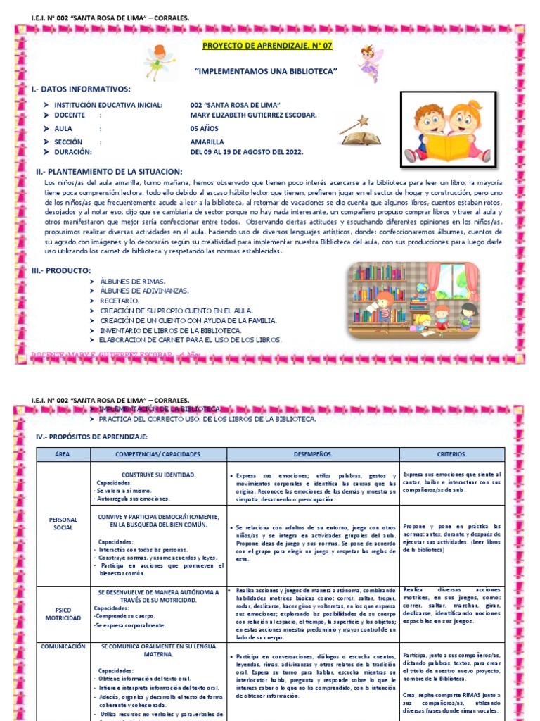 Proyecto Biblioteca para Niños de 5 Años | PDF