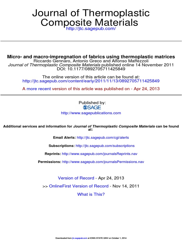 Composite Materials Journal of Thermoplastic MicroAnd Macro