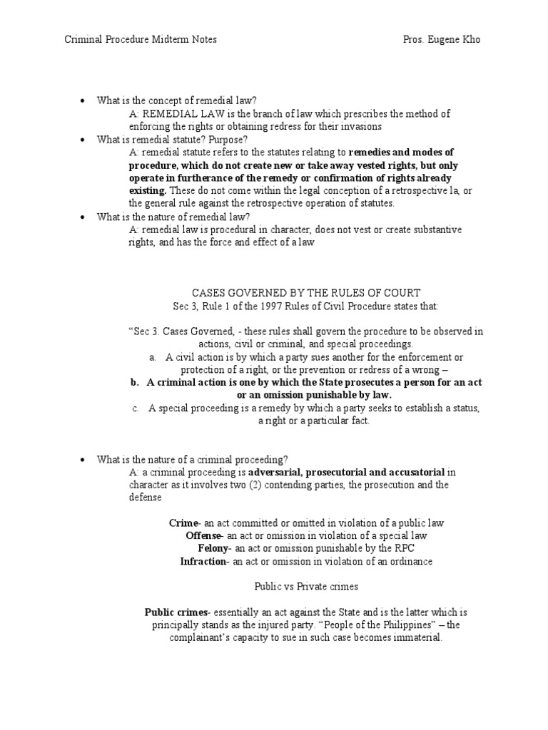 Criminal Procedure Overview Notes | PDF | Jurisdiction | Certiorari