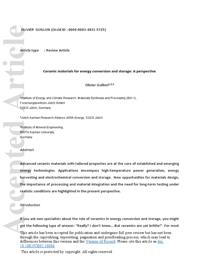 Ceramic Materials For Energy Conversion and Storag | PDF | Ceramics | Solid