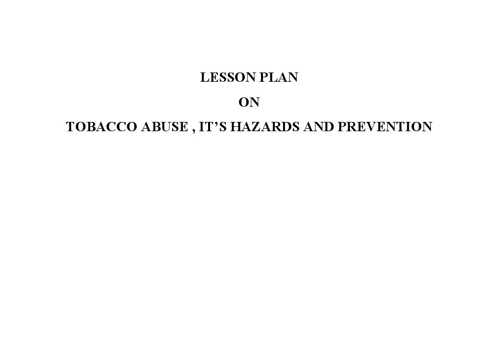 Lesson Plan ON Tobacco Abuse, It'S Hazards and Prevention | PDF | Self ...