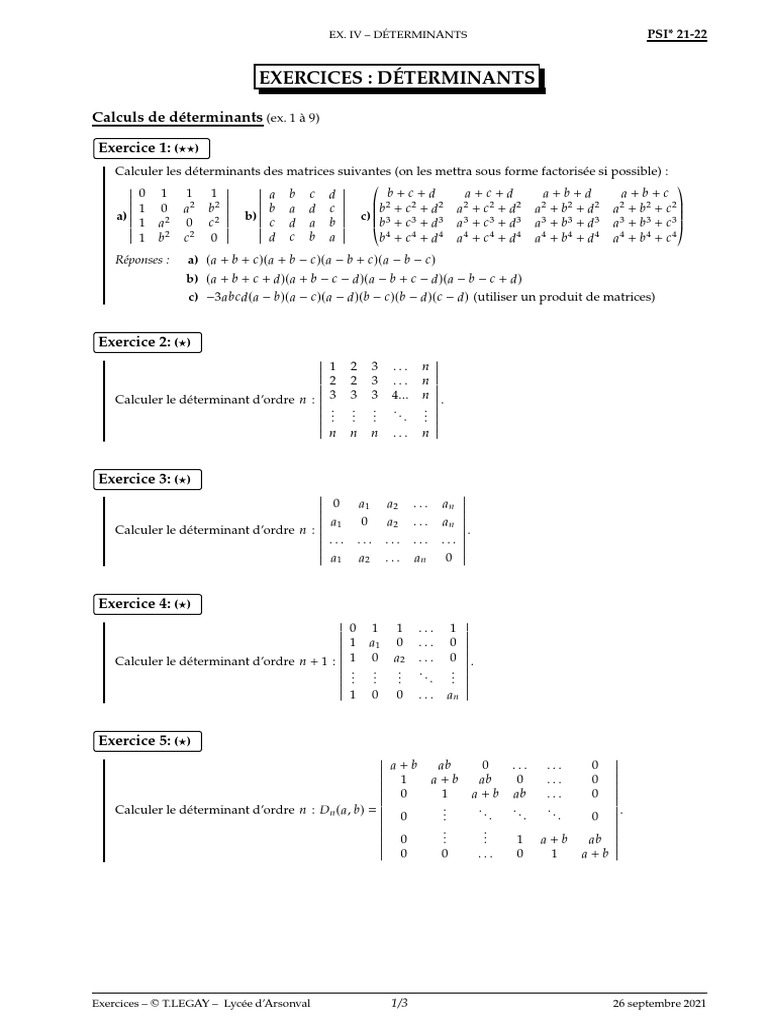 Exos Determinants | PDF | Déterminant | Algorithmes