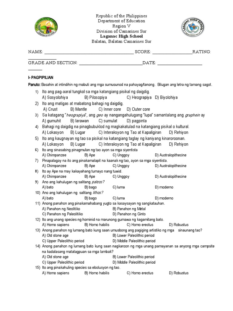 1st-Quarter-Exam Araling Panlipunan 8 | PDF