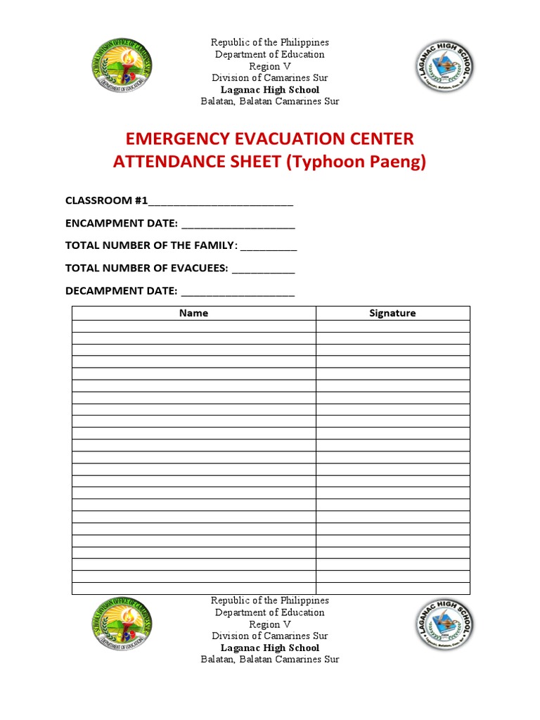 Attendance Sheet For Evacuation PDF Emergency Evacuation Social