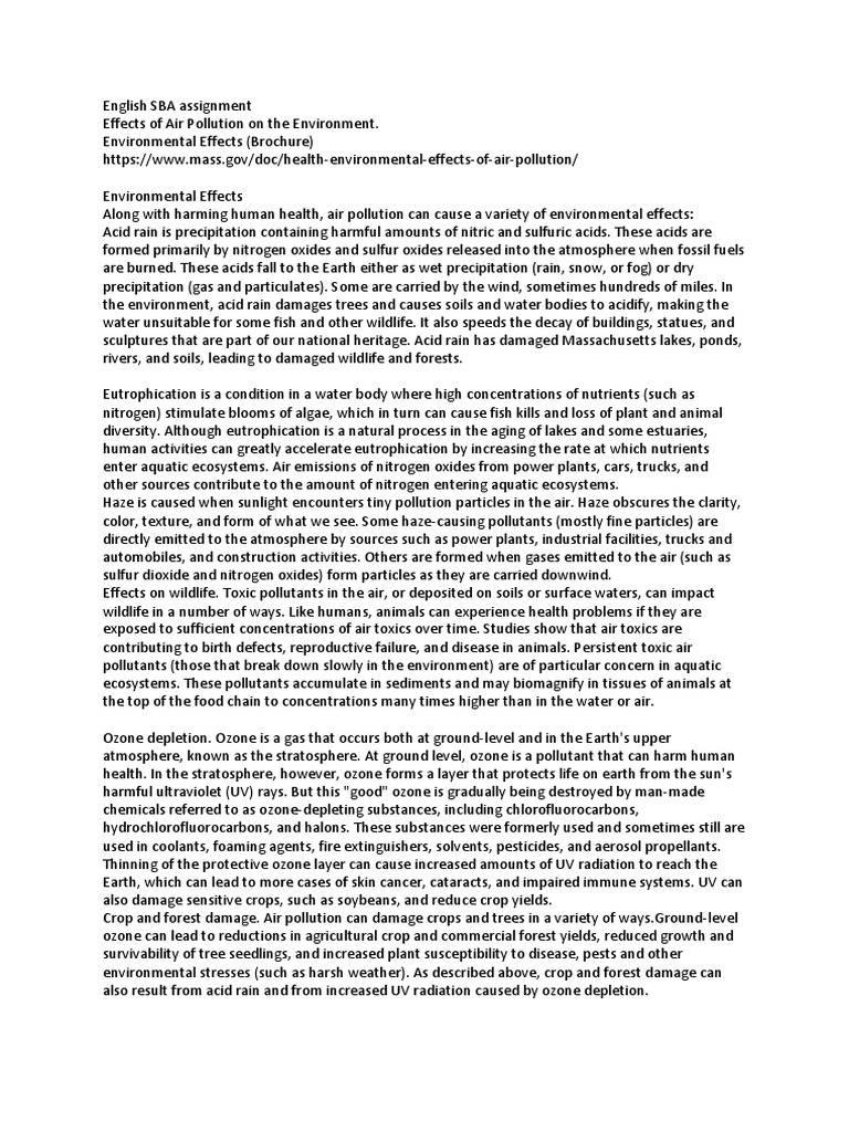 English SBA PDF Atmosphere Of Earth Air Pollution